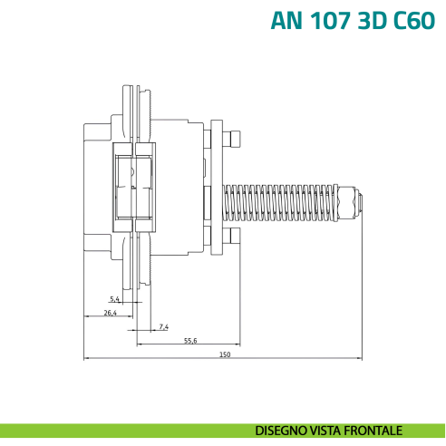 Cerniera a scomparsa con sistema di chiusura automatica per porta Anselmi AN 107 3D C60 - disegno vista frontale