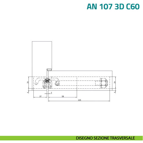 Cerniera a scomparsa con sistema di chiusura automatica per porta Anselmi AN 107 3D C60 - disegno sezione trasversale