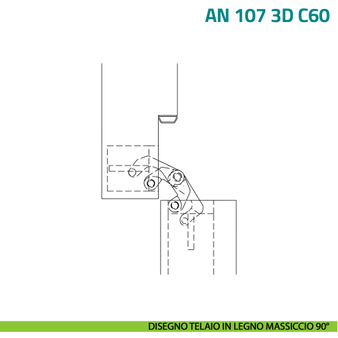 Cerniera a scomparsa con sistema di chiusura automatica per porta Anselmi AN 107 3D C60 - disegno telaio in legno massiccio 90°