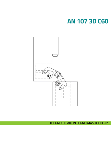 Cerniera a scomparsa con sistema di chiusura automatica per porta Anselmi AN 107 3D C60 - disegno telaio in legno massiccio 90°