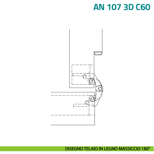 Cerniera a scomparsa con sistema di chiusura automatica per porta Anselmi AN 107 3D C60 - disegno telaio in legno massiccio 180°