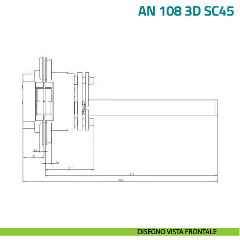 Cerniera a scomparsa con sistema di chiusura ammortizzata per porta Anselmi AN 108 3D SC45 - disegno vista frontale