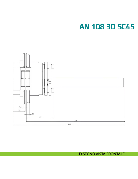 Cerniera a scomparsa con sistema di chiusura ammortizzata per porta Anselmi AN 108 3D SC45 - disegno vista frontale