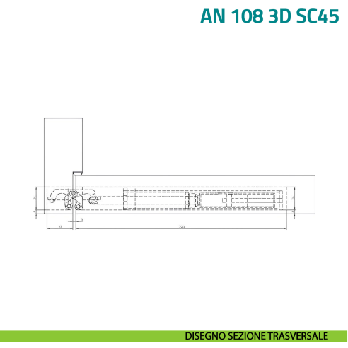 Cerniera a scomparsa con sistema di chiusura ammortizzata per porta Anselmi AN 108 3D SC45 - disegno sezione trasversale