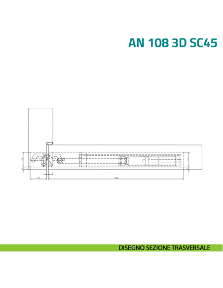 Cerniera a scomparsa con sistema di chiusura ammortizzata per porta Anselmi AN 108 3D SC45 - disegno sezione trasversale