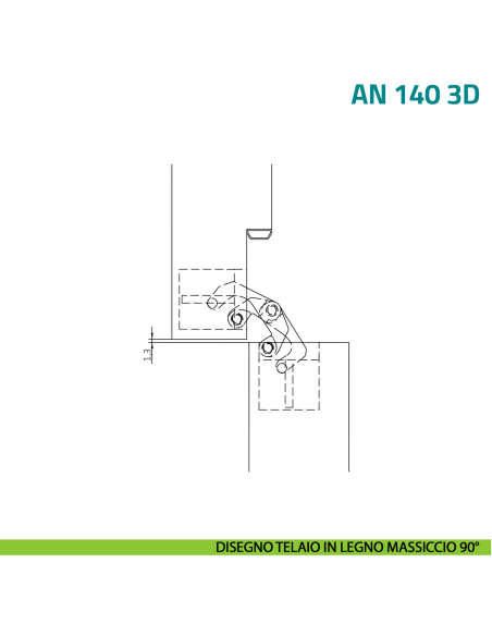Cerniera invisibile cromo satinato regolabile per porta Anselmi AN 140 3D - disegno talaio in legno massiccio 90°