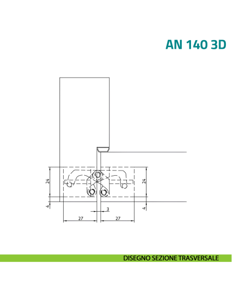 Cerniera a scomparsa regolabile per porta Anselmi AN 140 3D - disegno sezione trasversale