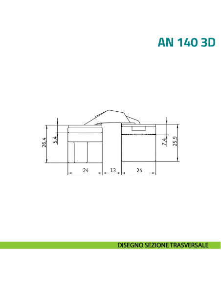 Cerniera a scomparsa regolabile per porta Anselmi AN 140 3D - disegno sezione trasversale