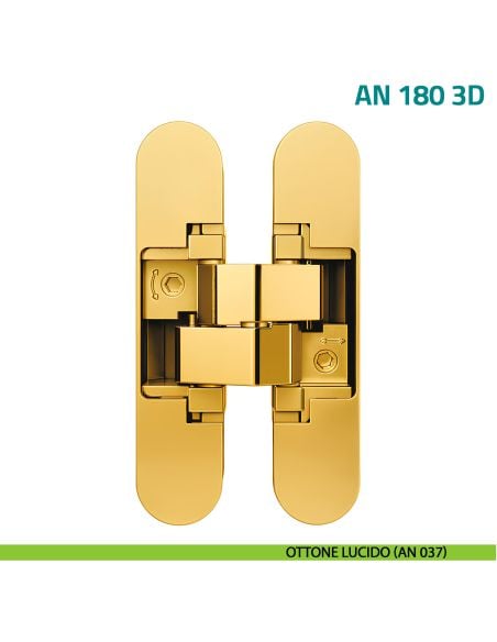 Cerniera a scomparsa regolabile per porta Anselmi AN 180 3D - ottone lucido