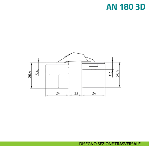 Cerniera a scomparsa regolabile per porta Anselmi AN 180 3D - disegno sezione trasversale