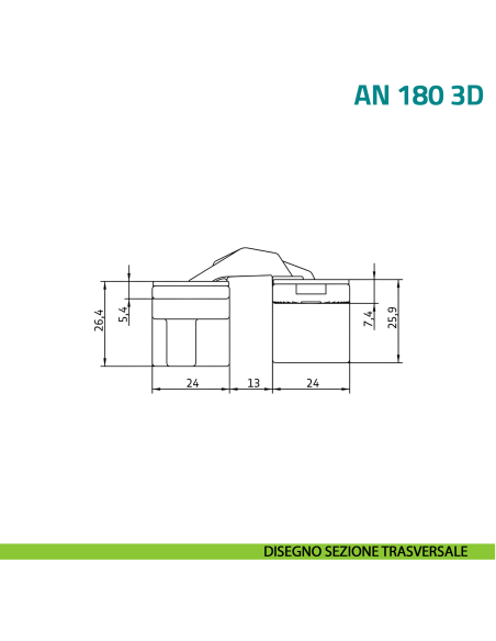 Cerniera a scomparsa regolabile per porta Anselmi AN 180 3D - disegno sezione trasversale