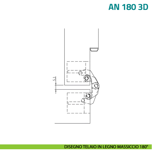 Cerniera a scomparsa regolabile per porta Anselmi AN 180 3D - disegno telaio in legno massiccio 180°