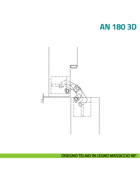 Cerniera invisibile cromo satinato regolabile per porta Anselmi AN 180 3D - disegno telaio in legno massiccio 90°