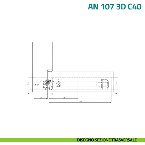 Cerniera autochiudente a scomparsa per porta Anselmi AN 107 3D C40 - disegno sezione trasversale