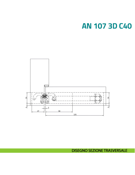 Cerniera autochiudente a scomparsa per porta Anselmi AN 107 3D C40 - disegno sezione trasversale