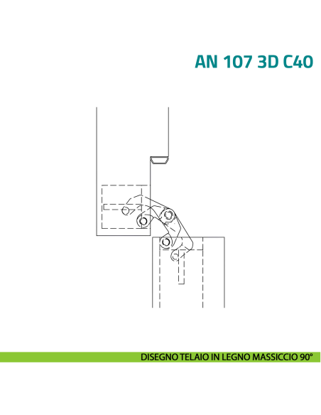 Cerniera autochiudente a scomparsa per porta Anselmi AN 107 3D C40 - disegno telaio in legno massiccio 90°