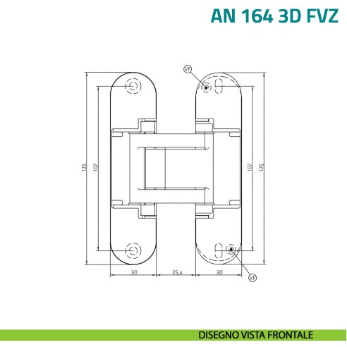 Cerniera a scomparsa per porta spessore 40 mm e rivestimento telaio fino a 14 mm Anselmi AN 164 3D FVZ 14/40