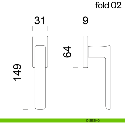 Maniglia per finestra martellina DK Fold 02 dnd disegno