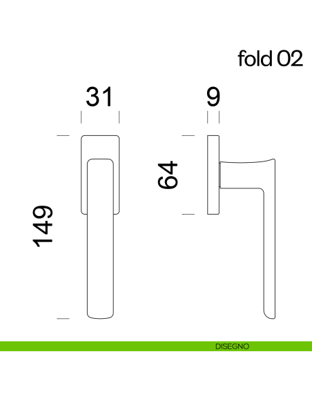 Maniglia per finestra martellina DK Fold 02 dnd disegno