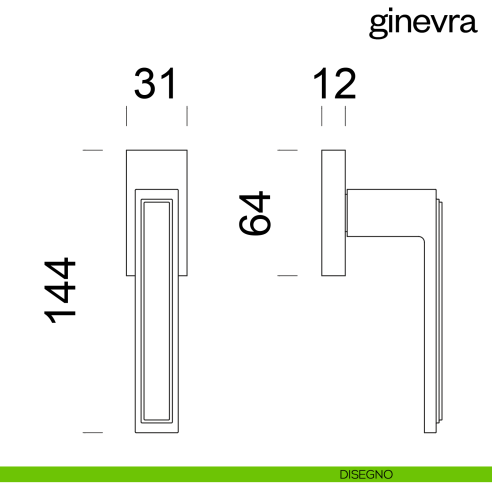 Maniglia per finestra martellina DK Ginevra dnd Handles disegno
