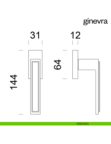 Maniglia per finestra martellina DK Ginevra dnd Handles disegno