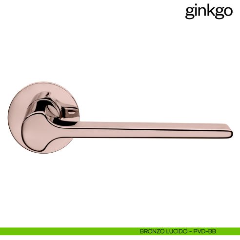 Maniglia per porta Ginkgo dnd Handles con rosetta fine bronzo lucido