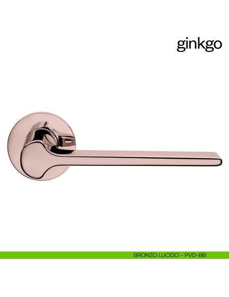 Maniglia per porta Ginkgo dnd Handles con rosetta fine bronzo lucido