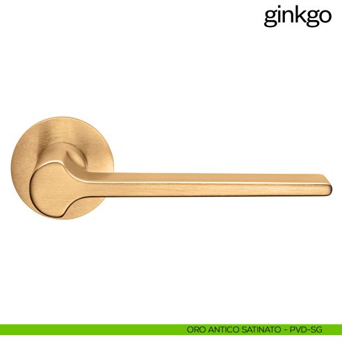 Maniglia per porta Ginkgo dnd Handles con rosetta fine oro antico satinato