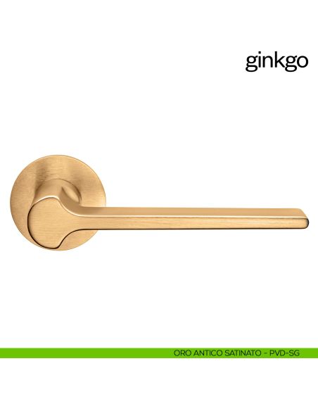 Maniglia per porta Ginkgo dnd Handles con rosetta fine oro antico satinato