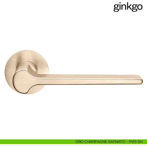 Maniglia per porta Ginkgo dnd Handles con rosetta fine oro champagne satinato