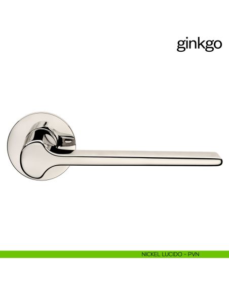 Maniglia per porta Ginkgo dnd Handles con rosetta fine nickel lucido