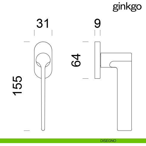 Maniglia per finestra martellina DK Ginkgo disegno