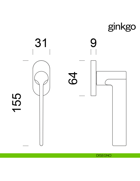 Maniglia per finestra martellina DK Ginkgo disegno