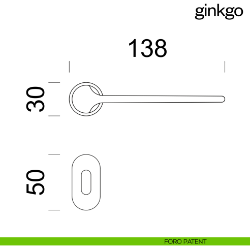 Maniglia per porta Ginkgo dnd handles con rosetta minimale Unico foro patent