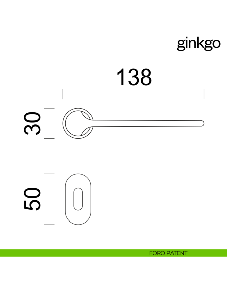 Maniglia per porta Ginkgo dnd handles con rosetta minimale Unico foro patent
