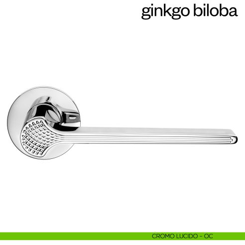 Maniglia per porta Ginkgo Biloba dnd Handles con rosetta fine cromo lucido