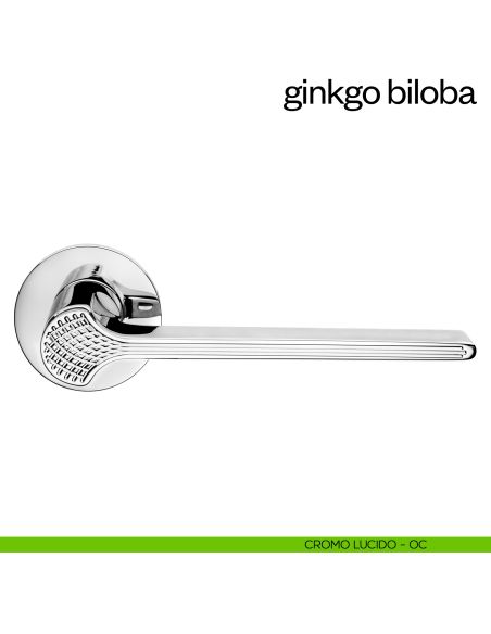 Maniglia per porta Ginkgo Biloba dnd Handles con rosetta fine cromo lucido
