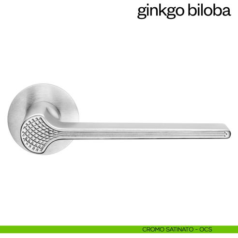 Maniglia per porta Ginkgo Biloba dnd Handles con rosetta fine cromo satinato
