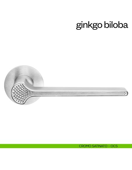 Maniglia per porta Ginkgo Biloba dnd Handles con rosetta fine cromo satinato