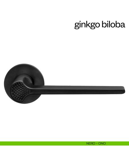 Maniglia per porta Ginkgo Biloba dnd Handles con rosetta fine nero