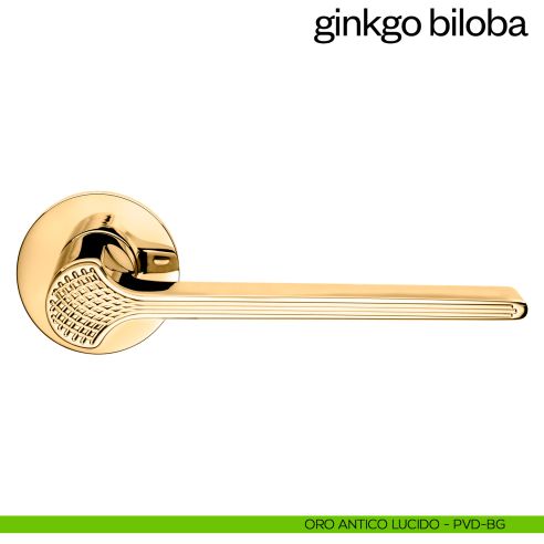 Maniglia per porta Ginkgo Biloba dnd Handles con rosetta fine oro antico lucido