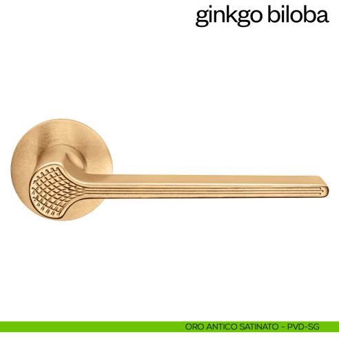 Maniglia per porta Ginkgo Biloba dnd Handles con rosetta fine oro antico satinato