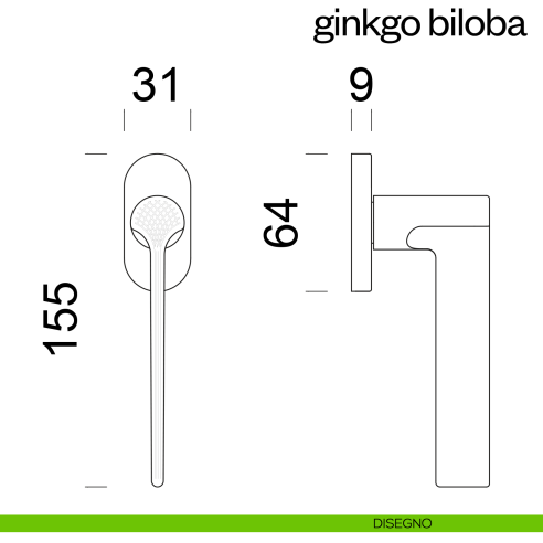 Maniglia per finestra martellina DK Ginkgo Biloba dnd disegno