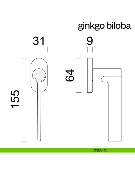 Maniglia per finestra martellina DK Ginkgo Biloba dnd disegno