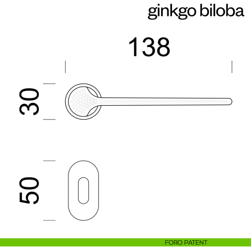 Maniglia per porta Ginkgo Biloba dnd handles con rosetta minimale Unico foro patent