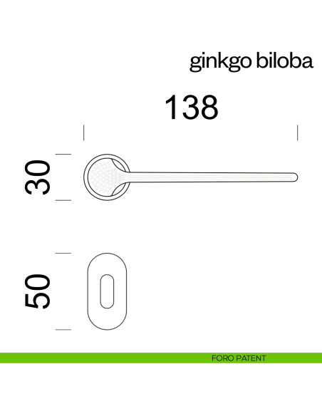 Maniglia per porta Ginkgo Biloba dnd handles con rosetta minimale Unico foro patent
