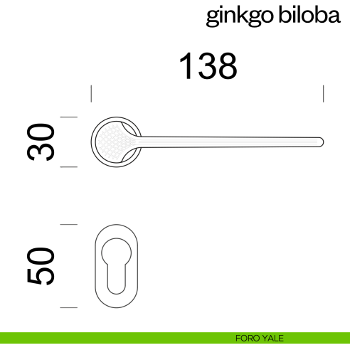 Maniglia per porta Ginkgo Biloba dnd handles con rosetta minimale Unico foro yale