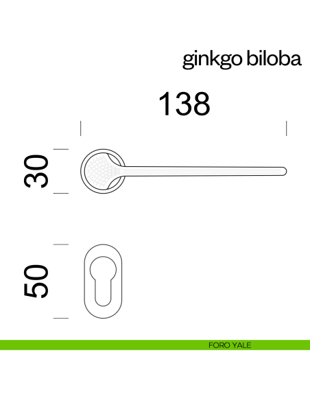 Maniglia per porta Ginkgo Biloba dnd handles con rosetta minimale Unico foro yale