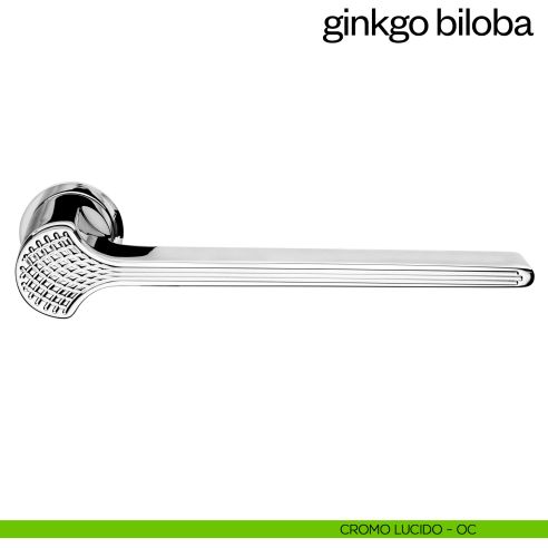 Maniglia per porta Ginkgo Biloba dnd handles con rosetta minimale Unico cromo lucido