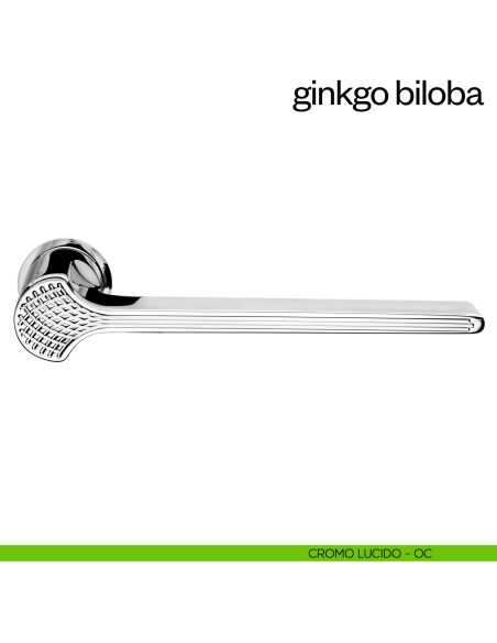 Maniglia per porta Ginkgo Biloba dnd handles con rosetta minimale Unico cromo lucido